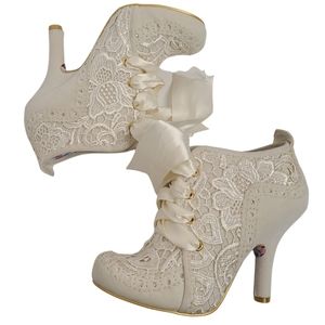 Irregular choice abigails party white lace heeled booties size European 40